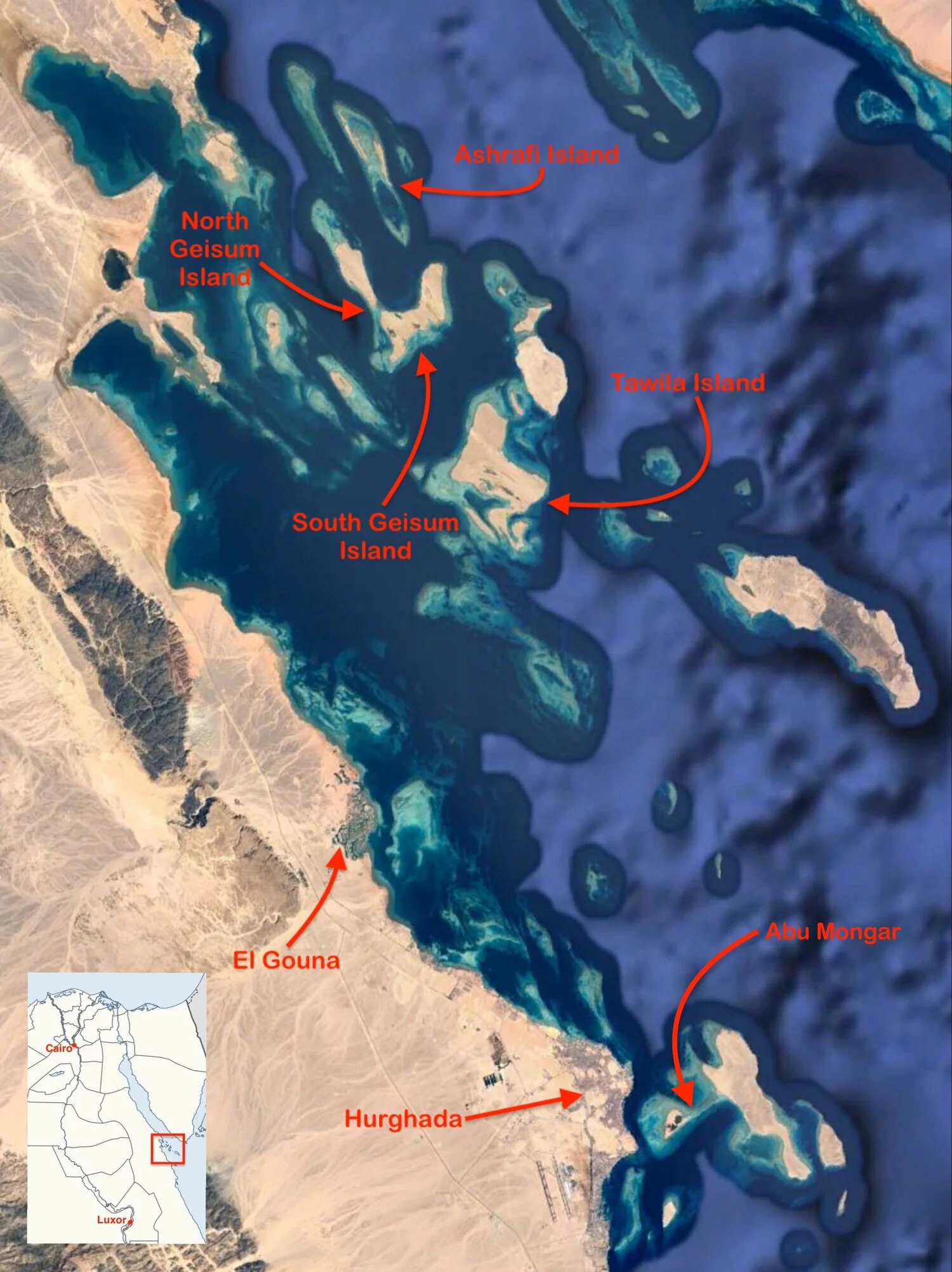 Map of the kite cruise area in Egypt